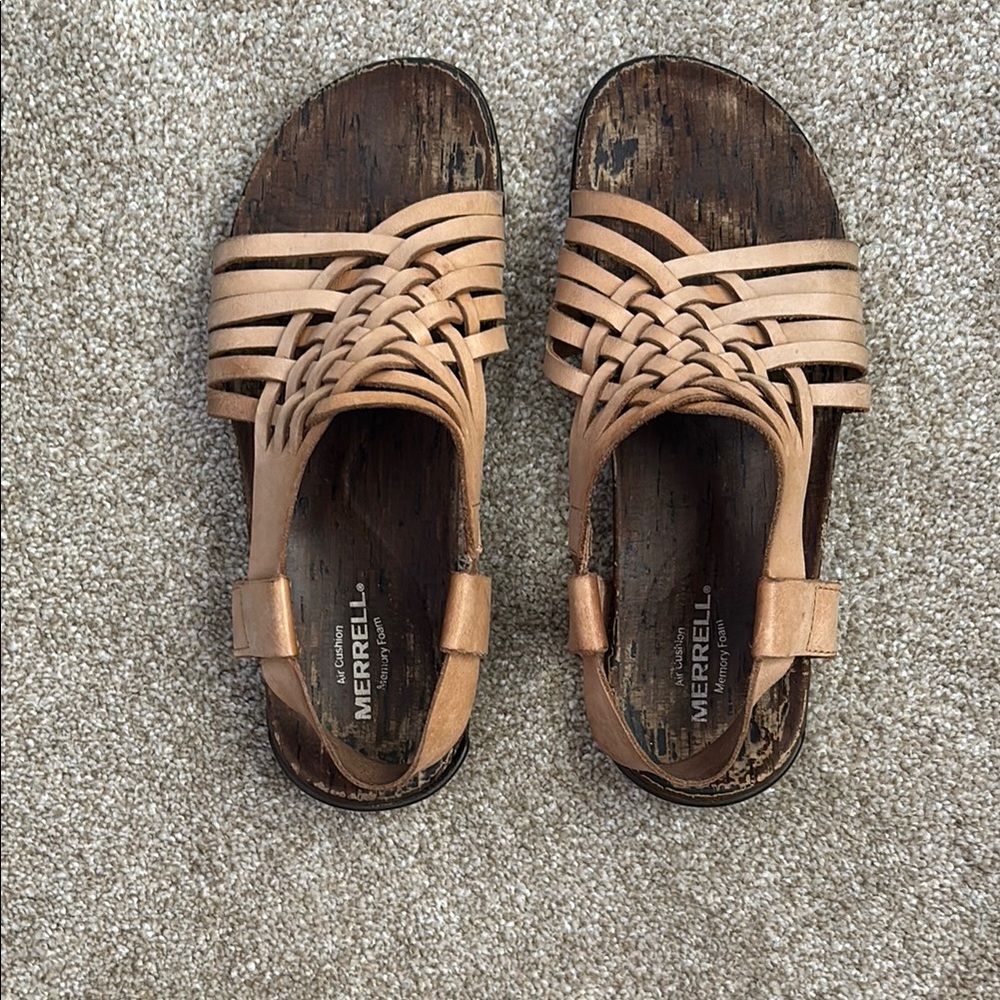 Merrell Woven Leather Sandals in Tan